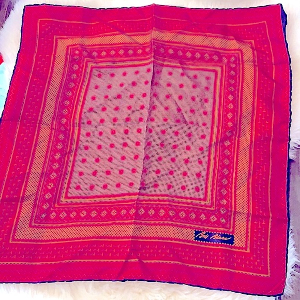 Chic_Classy Vintage Maroon Geometric Printed Square Scarf~By Designer Bill Blass - Picture 6 of 16